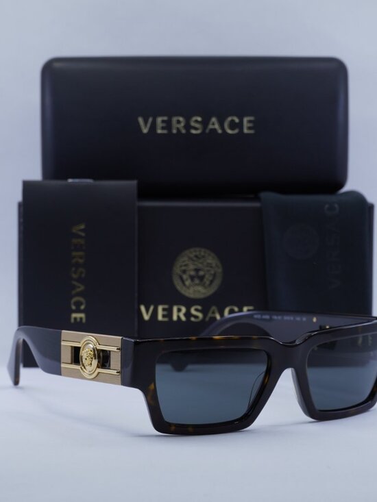 Versace VE4459 108/87 Unisex Rectangle Sunglasses – Havana / Dark Grey main image 8